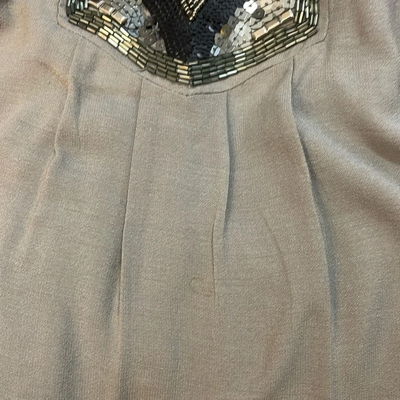 Banana Republic Women’s 4 Sleeveless Halter Beaded Gray Silk Shift Mini Dress - Picture 6 of 9